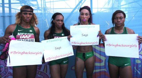 Nigeria's 4x100m World Relay 4th-place team   (L-R, Blessing Okagbare, Gloria Asumnu, Dominique Duncan, Francesca Okwara)