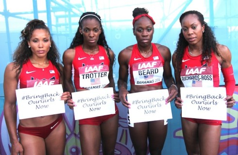 USA, 4x400m GOLD, World Relays 2014 (L-R, Monica Hargrove, Deedee Trotter, Jessica Beard, Sanya Richards-Ross)