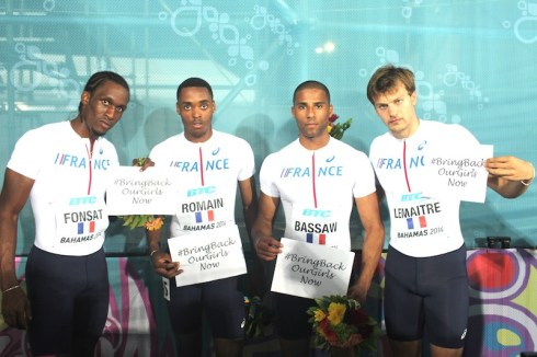 France, 4x200m Bronze, World Relays 2014 (L-R, Yannick Fonsat, Ken Romain, Ben Bassaw, Christophe Lemaitre) 