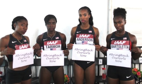 USA, 4x100m GOLD, World Relays 2014 (L-R, LaKeisha Lawson, Jeneba Tarmoh, Alexandria Anderson, Tianna Bartoletta)