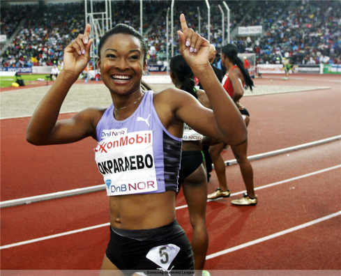 Okparaebo competing at her home meet in Oslo, where she won the Diamond League 100m in 2012